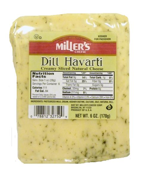 Miller's Dill Havarti Creamy Sliced Natural Cheese 6 oz
