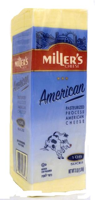 Miller's American White Cheese 108 Slices 3lbs.