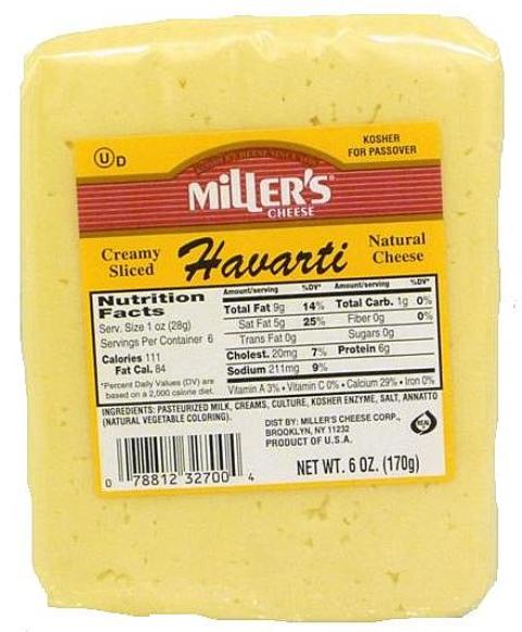 Miller's Creamy Sliced Havarti Natural Cheese 6 oz