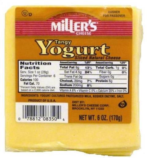 Miller's Tangy Yogurt Sliced Natural Cheese 6 oz