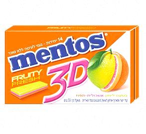 Mentos Fruity Fresh 3D Lemon Grapefruit - Orange Gum 14 Pieces